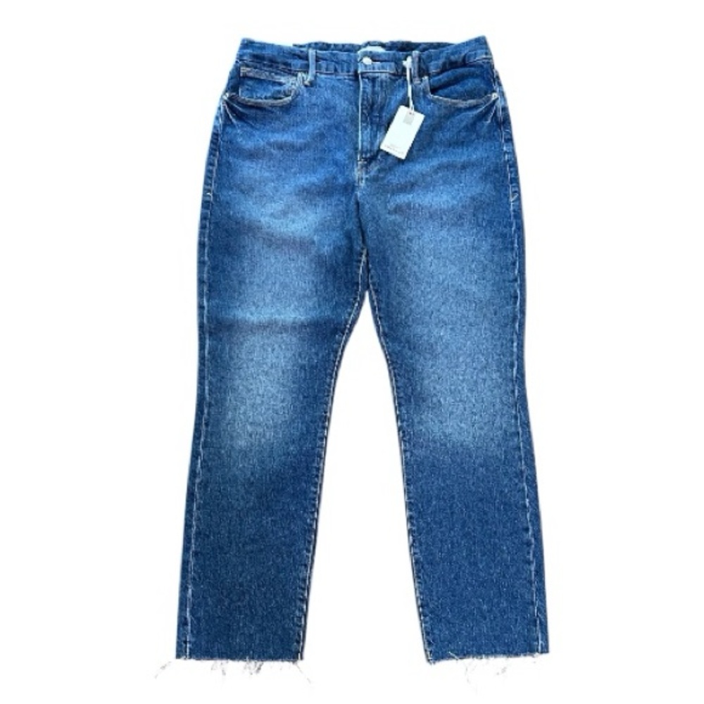 Good American Good Classic Raw Hem Denim Jeans Size 15/Waist Size 34